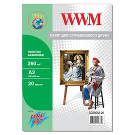 Купить Холст WWM натуральный хлопковый, 260г/м кв, A3, 20л (CC260A3.20) по лучшей цене