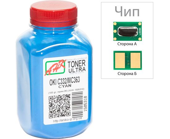 Купить Тонер+чип АНК для OKI C332/MC363 ( тонер АНК, чип АНК) бутль 100г Cyan (1505322) по лучшей цене