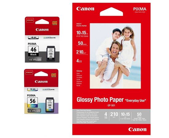 Купить Комплект струйных картриджей Canon для PG-46/CL-56 + бумага GP-501 50 листов Black/Color (9059B003) Multipack по лучшей цене