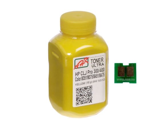 Купить Тонер+чип АНК для HP CLJ Pro 300/400/M475 ( тонер АНК, чип АНК) бутль 100г Yellow (1505165) по лучшей цене