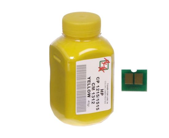 Купить Тонер+чип АНК для HP CLJ CP1215/CP1515/CM1312 ( тонер АНК, чип АНК) бутль 40г Yellow (1500160) по лучшей цене