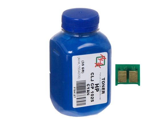 Купить Тонер+чип АНК для HP CLJ CP1025 ( тонер АНК, чип АНК) бутль 35г Cyan (1500124) по лучшей цене