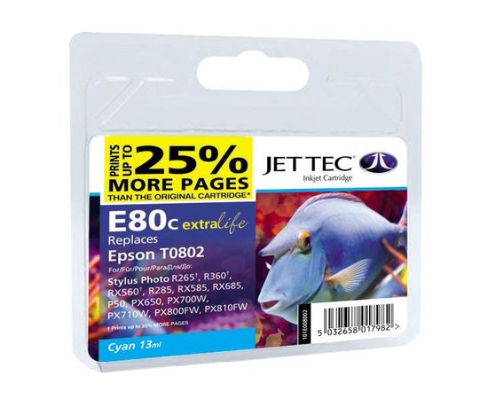 Купить Картридж JetTec для Epson Stylus Photo P50/PX660/PX720WD аналог C13T08024010 Cyan (110E008002) повышенной емкости по лучшей цене