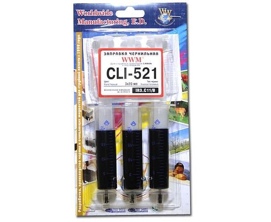 Купить Заправочный набор WWM для Canon CLI-521 (3 x 20мл) Водорастворимые Black (IR3.C11/B) по лучшей цене