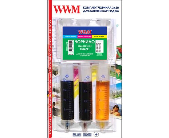 Купить Заправочный набор WWM для HP №22/121/141 (3 x 20мл) Водорастворимые C/M/Y (IR3.H34/C) по лучшей цене
