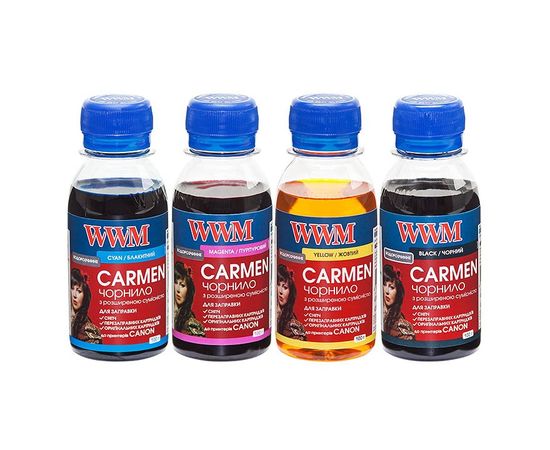Купить Комплект чернил WWM CARMEN для Canon Водорастворимые 4х100г B/C/M/Y (CARMEN.SET-2) универсальные по лучшей цене