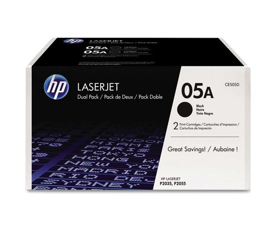 Купить Картридж тонерный HP 05A для LJ P2035/P2055d/2055dn 2x2300 копий Black (CE505D) двойная упаковка по лучшей цене