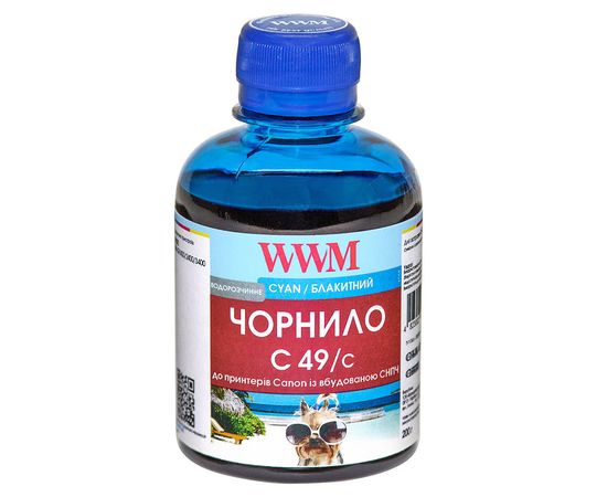 Купить Чернила WWM GI-490C для Canon Pixma G1400/2400/3400 200г Cyan Водорастворимые (C49/C) по лучшей цене