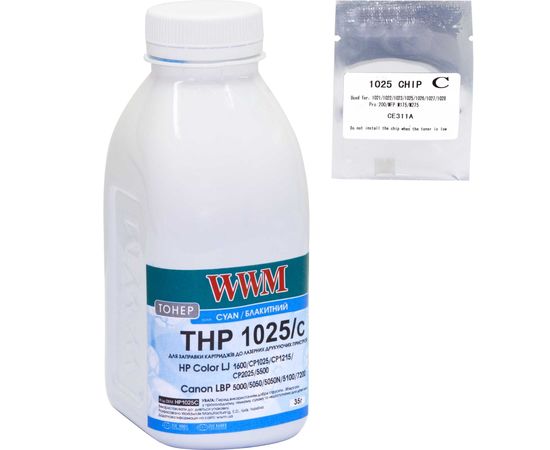 Купить Тонер+чип WWM для HP CLJ CP1025 ( тонер WWM, чип WWM) бутль 35г Cyan (TC1025C) по лучшей цене