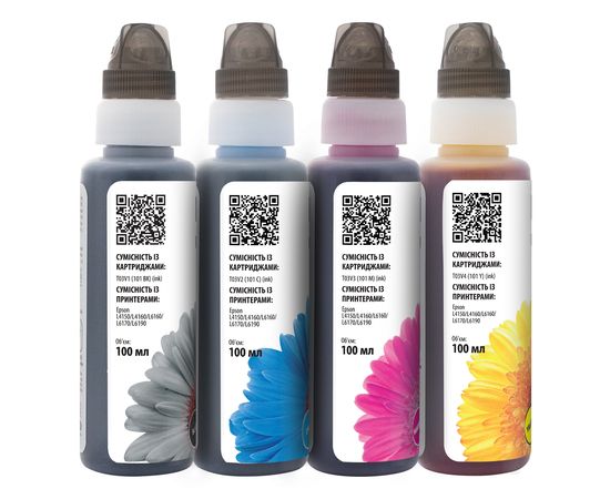 Купить Комплект чернил Epson 101 специальные 4х100 мл, флакон OneKey (1K), PGBK/C/M/Y Barva (E101-1K-MP) по лучшей цене