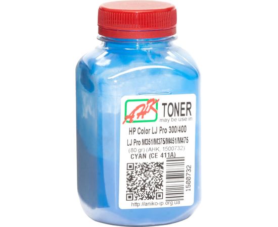 Купить Тонер АНК для HP LJ Pro300/400, LJ Pro M351/M375/M451/M475 бутль 80г Cyan (1500732) по лучшей цене