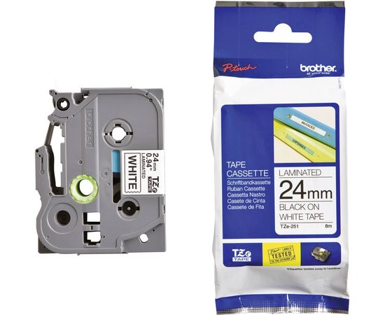 Купить Лента Brother для P-touch PT2430PC/PT2700/PT9700PC (TZE251) 24mm ламинированная, черный на белом по лучшей цене