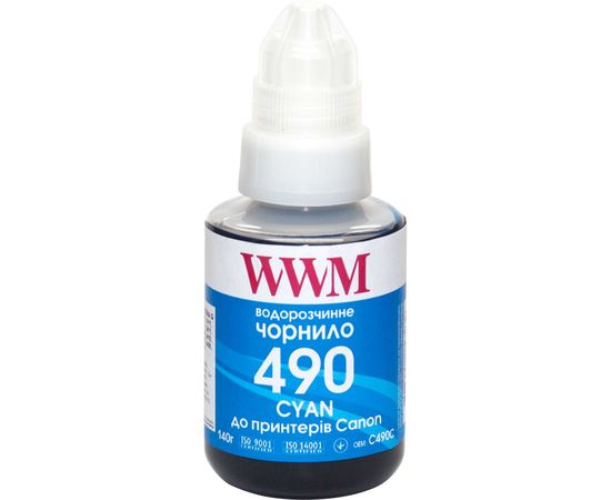 Купить Чернила WWM GI-490 для Canon G1400/G2400/G3400 140г Cyan (C490C) по лучшей цене
