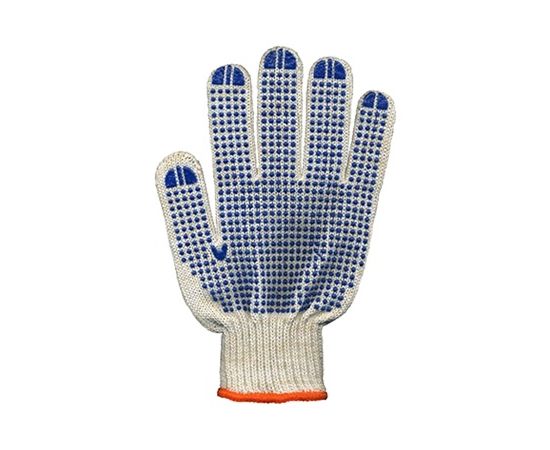 Купить Перчатки белые ХБ, 4 нити, с синей ПВХ точкой, Сделано в Украине! по лучшей цене