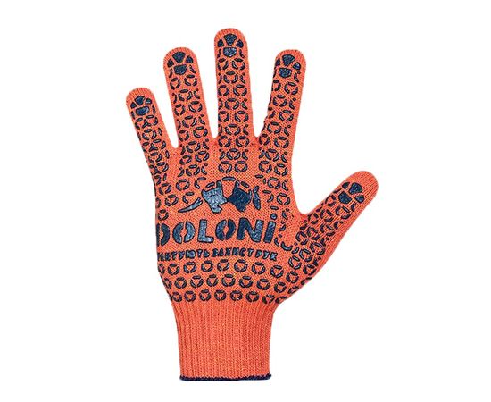 Купить Перчатки оранжевые Doloni, c ПВХ точкой (ХБ 70%, ПЭ 30%), Сделано в Украине! по лучшей цене