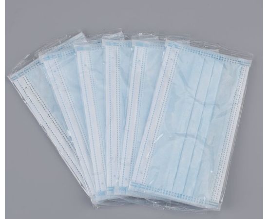 Купить Маска защитная трехслойная в индивидуальной упаковке, синяя по лучшей цене