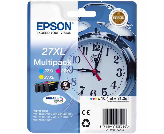 Купить Комплект струйных картриджей Epson для WF-7620 27XL C/M/Y (C13T27154022) повышенной емкости по лучшей цене