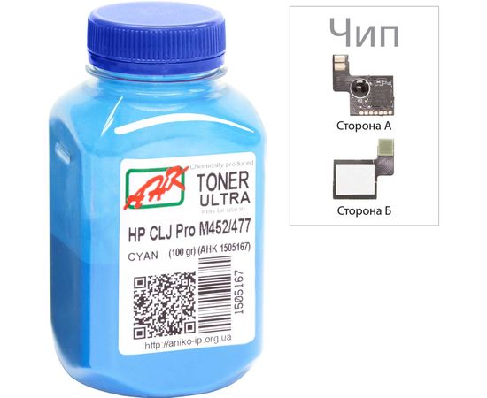 Купить Тонер+чип АНК для HP CLJ Pro M452/477 ( тонер АНК, чип АНК) бутль 100г Cyan (1505171) по лучшей цене