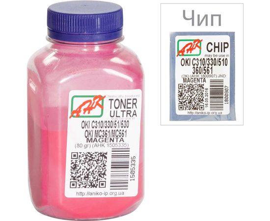 Купить Тонер+чип АНК для OKI C310/330/510 ( тонер АНК, чип АНК) бутль 80г Magenta (1505339) ULTRA COLOR по лучшей цене