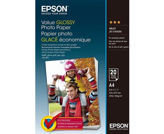 Купить Фотобумага Epson Value Glossy глянцевая 183г/м кв, A4, 20л (C13S400035) по лучшей цене