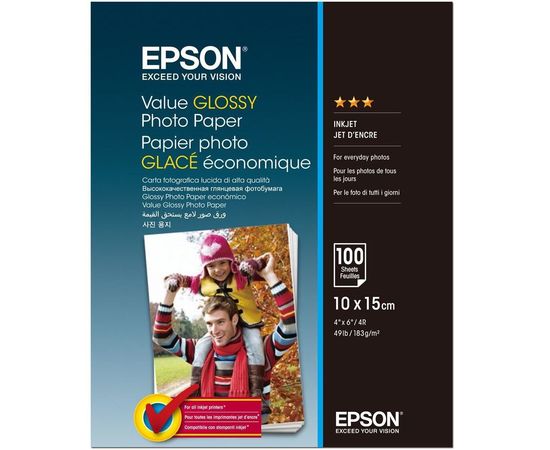 Купить Фотобумага Epson Value глянцевая 183г/м кв, 10см x 15см, 100л (C13S400039) по лучшей цене
