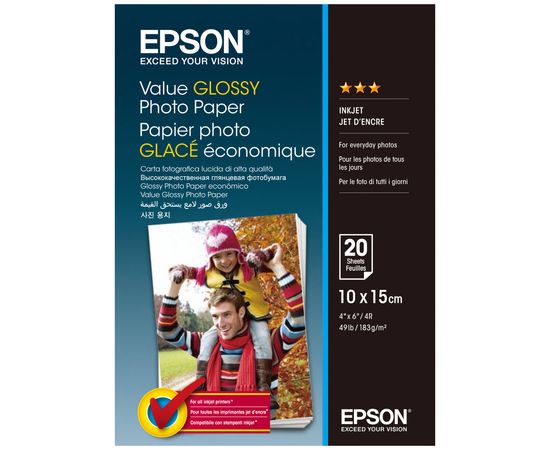 Купить Фотобумага Epson Value глянцевая 183г/м кв, 10см x 15см, 20л (C13S400037) по лучшей цене