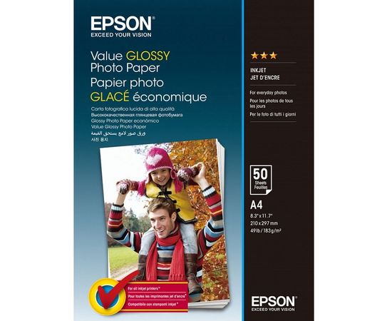 Купить Фотобумага Epson Value Glossy глянцевая 183г/м кв, A4, 50л (C13S400036) по лучшей цене