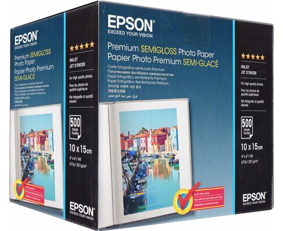 Купить Фотобумага Epson Premium полуглянцевая 251г/м кв, 10см x 15см, 500л (C13S042200) по лучшей цене