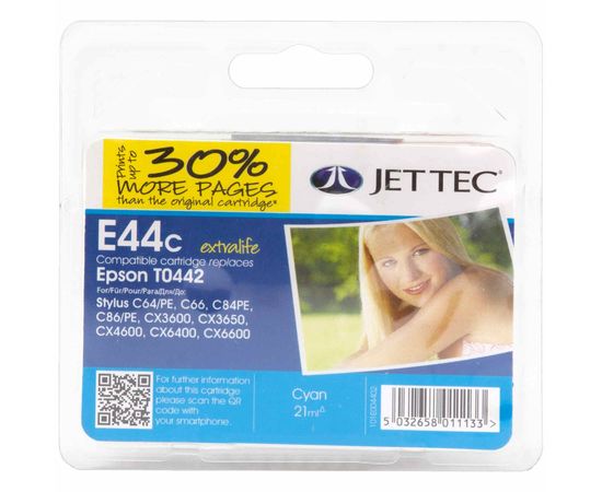 Купить Картридж JetTec для Epson Stylus C64/C84 аналог C13T044240 Cyan (110E004402) повышенной емкости по лучшей цене