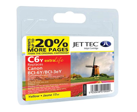 Купить Картридж JetTec для Canon Pixma iP4000/iP5000/MP750 аналог BCI-3eY/BCI-6Y Yellow (110C000604) повышенной емкости по лучшей цене