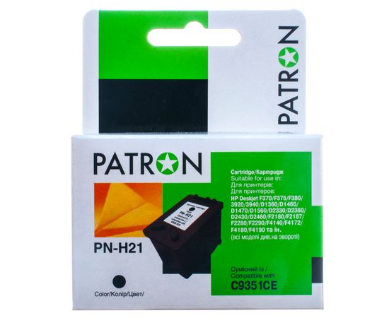 Купить Картридж совместимый HP 21XL (C9351CE) 19 мл, черный Patron (PN-H21XL) по лучшей цене