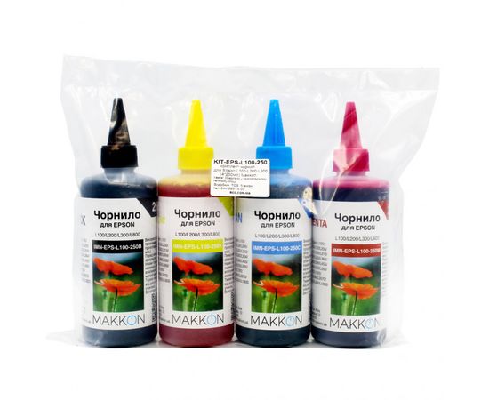 Купить комплект чернил для Epson L100/L200/L300 (4*250мл) Makkon по лучшей цене