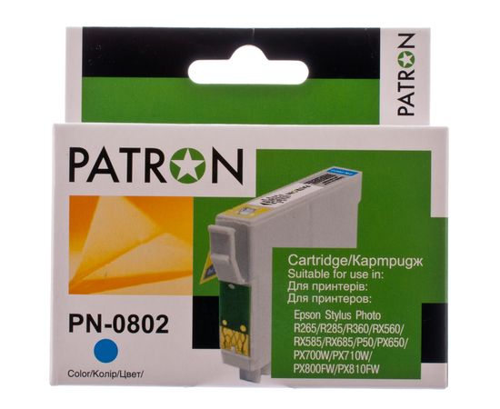 Купить Картридж совместимый Epson T0802 (C13T0802) 13 мл, голубой Patron (PN-0802) по лучшей цене