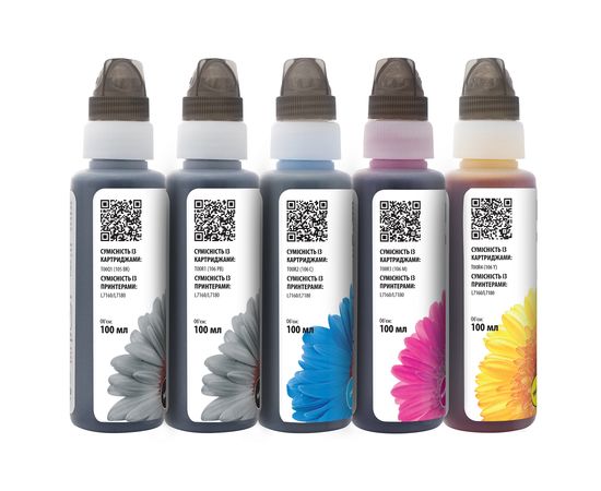 Купить Комплект чернил Epson 105/106 специальные 5x100 мл, флакон OneKey (1K), BK/PB/C/M/Y Barva (E105-1K-MP) по лучшей цене